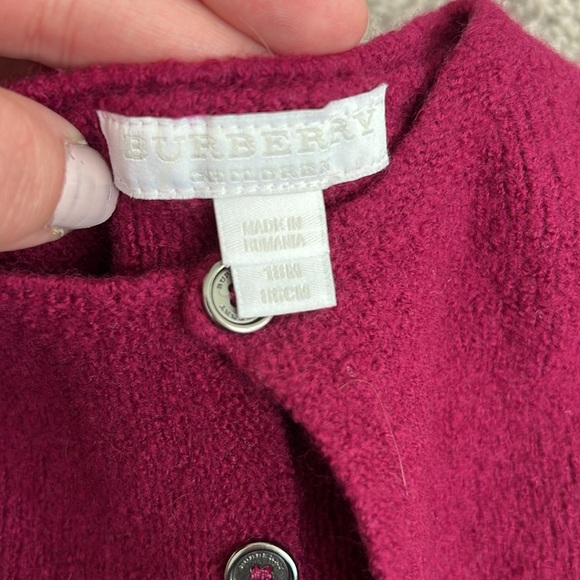 Burberry Children Merino Wool Cranberry Red Button Sweater - Picture 3 of 6
